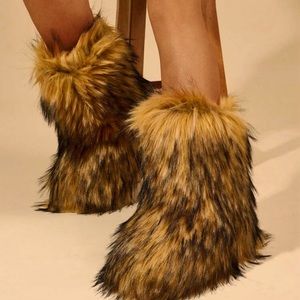 Furry boots brown worn 1